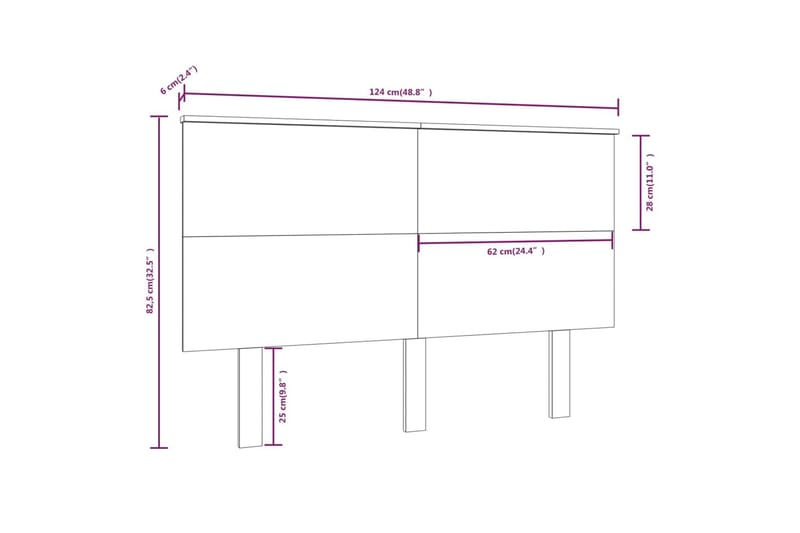 Sängynpääty musta 124x6x82,5 cm täysi mänty - Musta - Sängynpääty