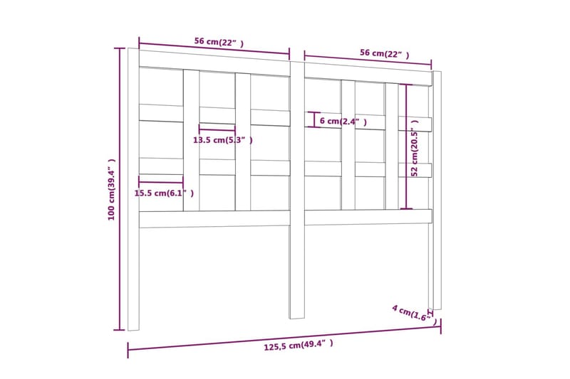Sängynpääty musta 125,5x4x100 cm täysi mänty - Musta - Huonekalut - Sänky - Sängyn lisävarusteet & sängynpäädyt - Sängynpääty