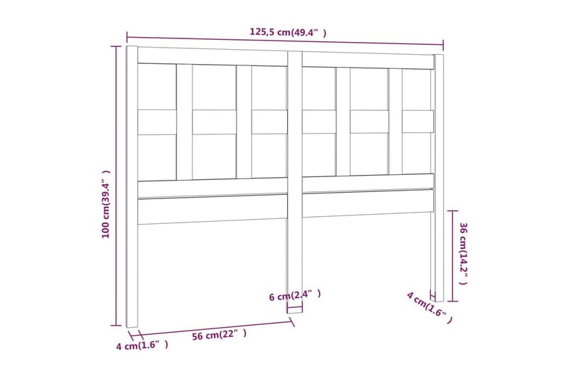 Sängynpääty musta 125,5x4x100 cm täysi mänty - Musta - Huonekalut - Sänky - Sängyn lisävarusteet & sängynpäädyt - Sängynpääty