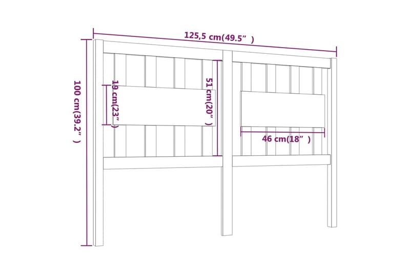 Sängynpääty musta 125,5x4x100 cm täysi mänty - Musta - Sängynpääty