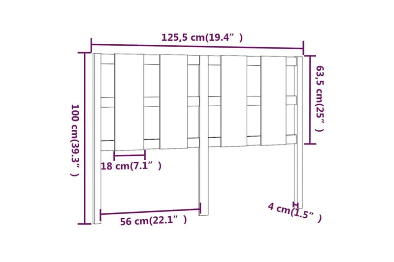 Sängynpääty musta 125,5x4x100 cm täysi mänty - Musta - Huonekalut - Sänky - Sängyn lisävarusteet & sängynpäädyt - Sängynpääty