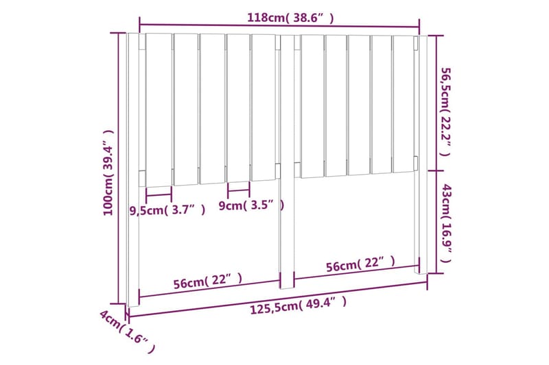 Sängynpääty musta 125,5x4x100 cm täysi mänty - Musta - Huonekalut - Sänky - Sängyn lisävarusteet & sängynpäädyt - Sängynpääty