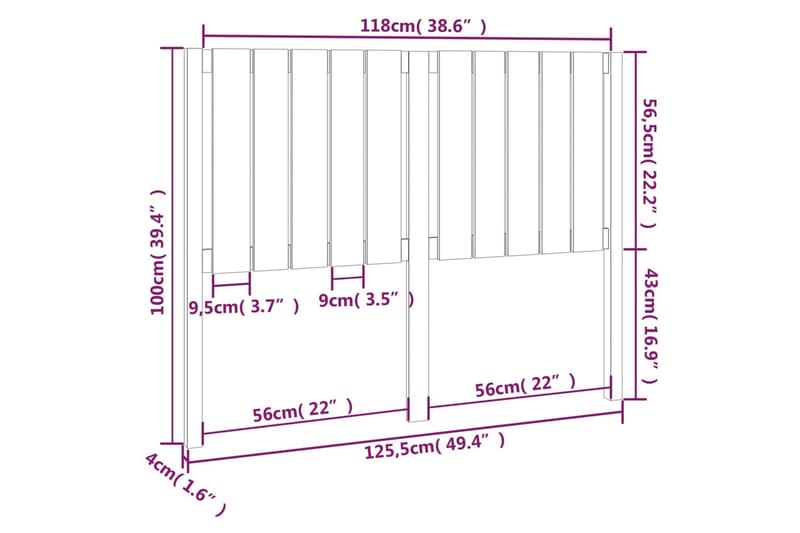 Sängynpääty musta 125,5x4x100 cm täysi mänty - Musta - Sängynpääty