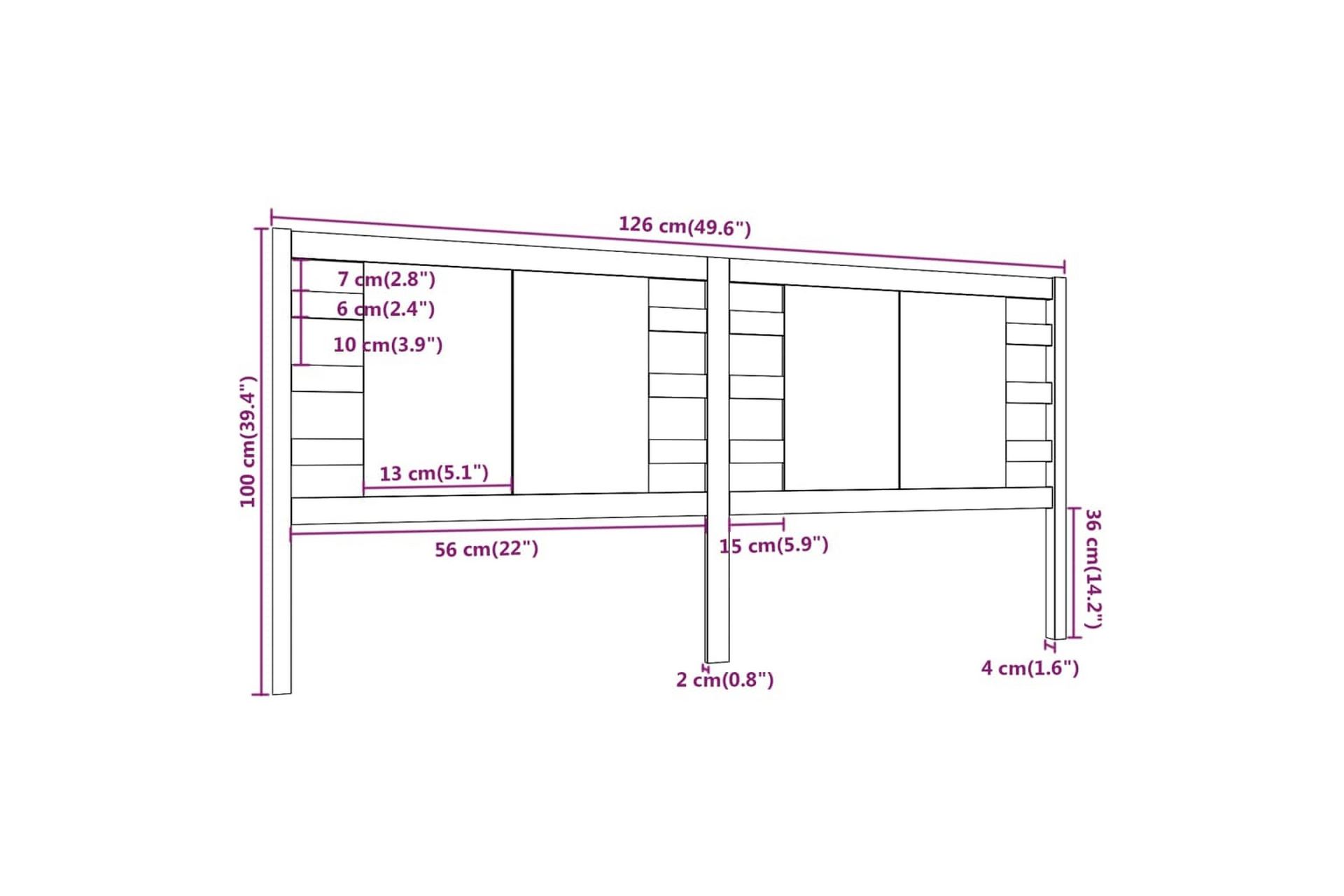 Sängynpääty musta 126x4x100 cm täysi mänty - Musta - Huonekalut - Sänky - Sängyn lisävarusteet & sängynpäädyt - Sängynpääty