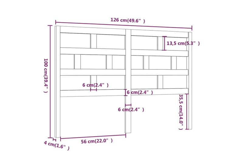 Sängynpääty musta 126x4x100 cm täysi mänty - Musta - Huonekalut - Sänky - Sängyn lisävarusteet & sängynpäädyt - Sängynpääty