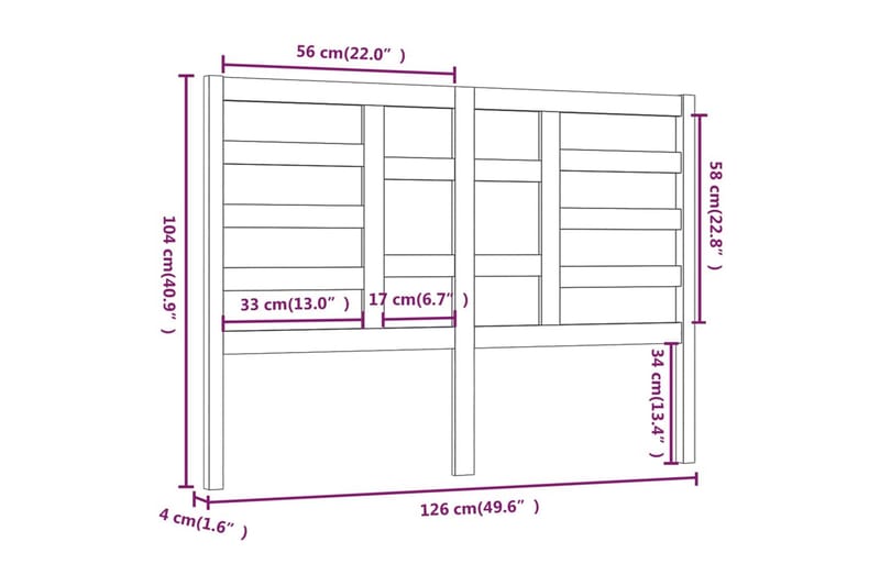 Sängynpääty musta 126x4x104 cm täysi mänty - Musta - Huonekalut - Sänky - Sängyn lisävarusteet & sängynpäädyt - Sängynpääty