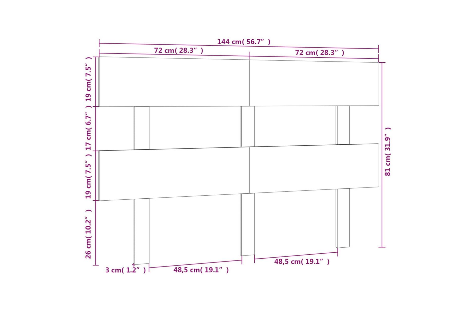Sängynpääty musta 144x3x81 cm täysi mänty - Musta - Huonekalut - Sänky - Sängyn lisävarusteet & sängynpäädyt - Sängynpääty