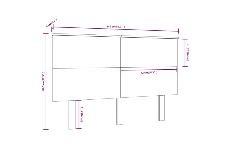 Sängynpääty musta 144x6x82,5 cm täysi mänty - Musta - Sängynpääty