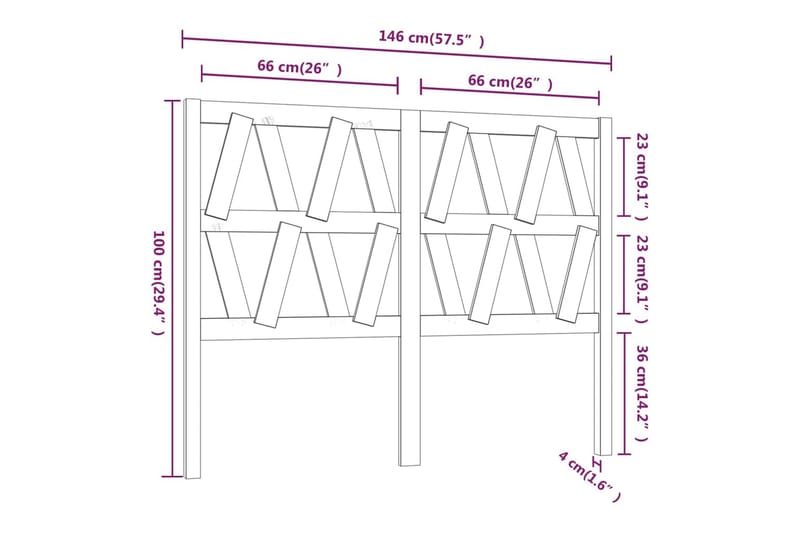 Sängynpääty musta 146x4x100 cm täysi mänty - Musta - Huonekalut - Sänky - Sängyn lisävarusteet & sängynpäädyt - Sängynpääty