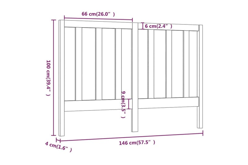 Sängynpääty musta 146x4x100 cm täysi mänty - Musta - Sängynpääty