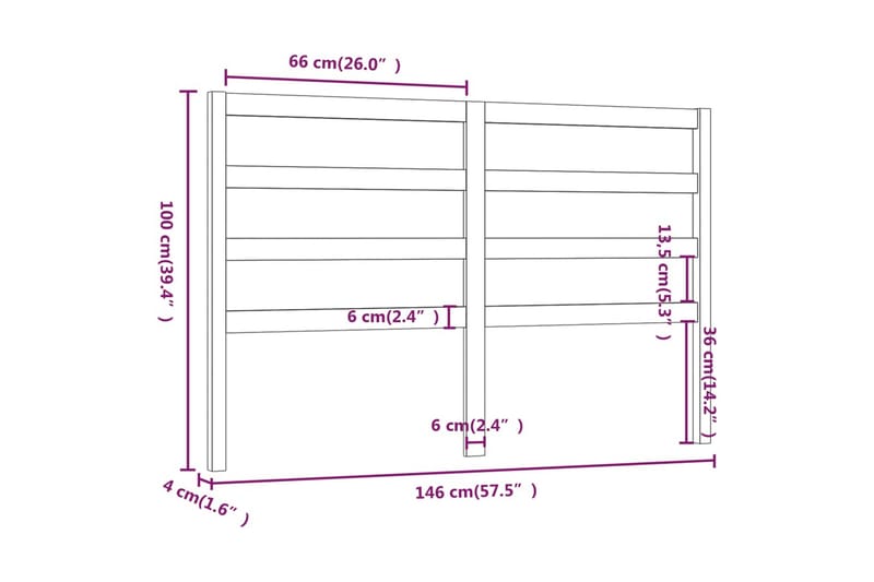 Sängynpääty musta 146x4x100 cm täysi mänty - Musta - Huonekalut - Sänky - Sängyn lisävarusteet & sängynpäädyt - Sängynpääty