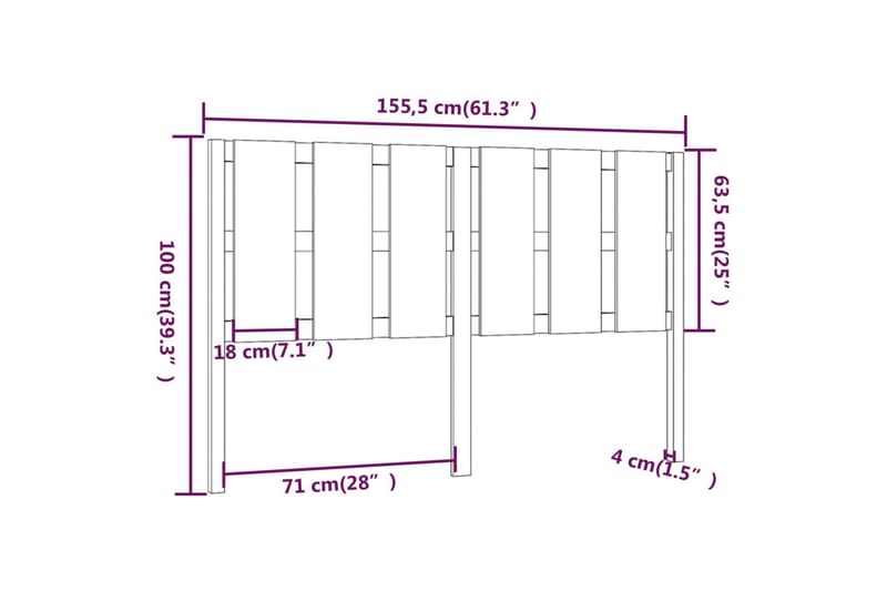 Sängynpääty musta 155,5x4x100 cm täysi mänty - Musta - Huonekalut - Sänky - Sängyn lisävarusteet & sängynpäädyt - Sängynpääty