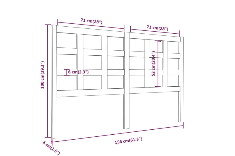 Sängynpääty musta 156x4x100 cm täysi mänty - Musta - Huonekalut - Sänky - Sängyn lisävarusteet & sängynpäädyt - Sängynpääty
