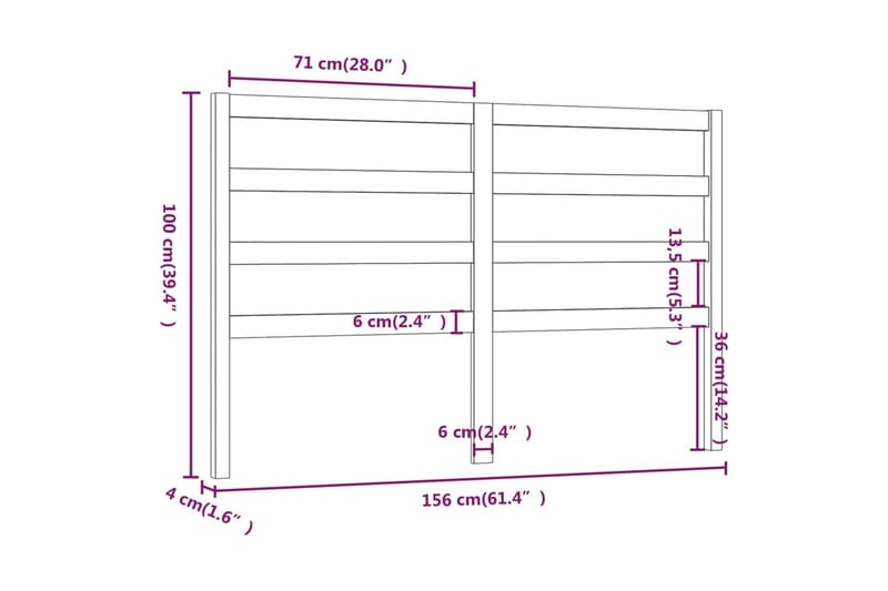 Sängynpääty musta 156x4x100 cm täysi mänty - Musta - Huonekalut - Sänky - Sängyn lisävarusteet & sängynpäädyt - Sängynpääty