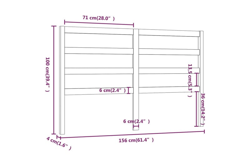 Sängynpääty musta 156x4x100 cm täysi mänty - Musta - Sängynpääty