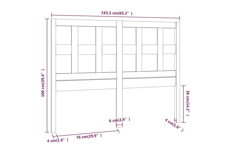 Sängynpääty musta 165,5x4x100 cm täysi mänty - Musta - Huonekalut - Sänky - Sängyn lisävarusteet & sängynpäädyt - Sängynpääty