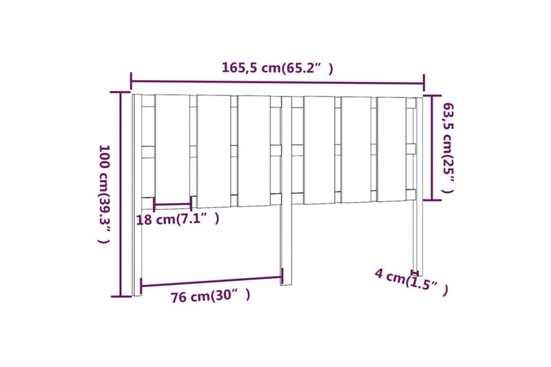 Sängynpääty musta 165,5x4x100 cm täysi mänty - Musta - Huonekalut - Sänky - Sängyn lisävarusteet & sängynpäädyt - Sängynpääty