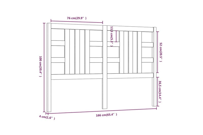Sängynpääty musta 166x4x100 cm täysi mänty - Musta - Huonekalut - Sänky - Sängyn lisävarusteet & sängynpäädyt - Sängynpääty