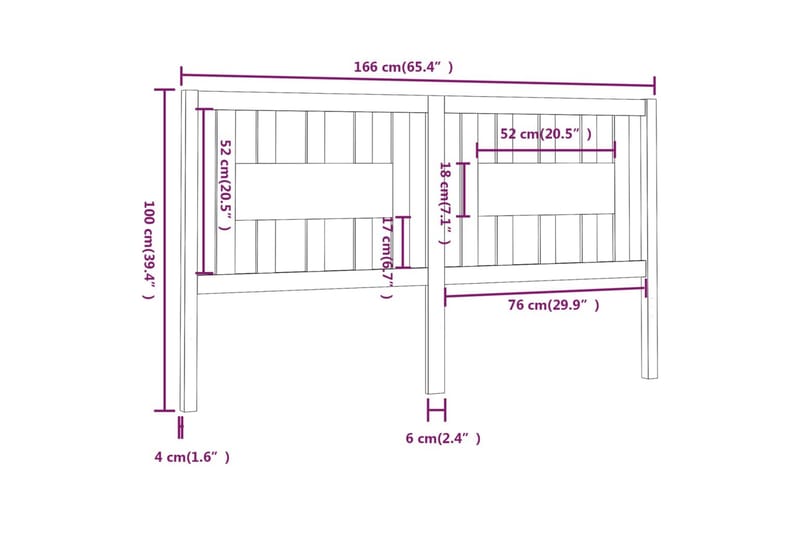 Sängynpääty musta 166x4x100 cm täysi mänty - Musta - Huonekalut - Sänky - Sängyn lisävarusteet & sängynpäädyt - Sängynpääty