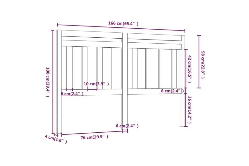 Sängynpääty musta 166x4x100 cm täysi mänty - Musta - Huonekalut - Sänky - Sängyn lisävarusteet & sängynpäädyt - Sängynpääty