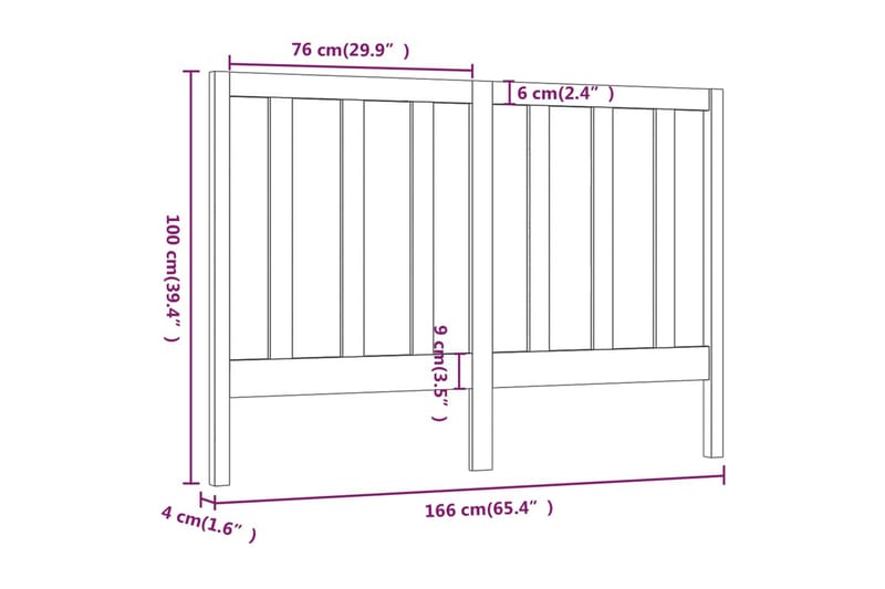 Sängynpääty musta 166x4x100 cm täysi mänty - Musta - Huonekalut - Sänky - Sängyn lisävarusteet & sängynpäädyt - Sängynpääty
