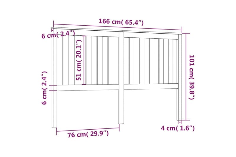 Sängynpääty musta 166x6x101 cm täysi mänty - Musta - Sängynpääty