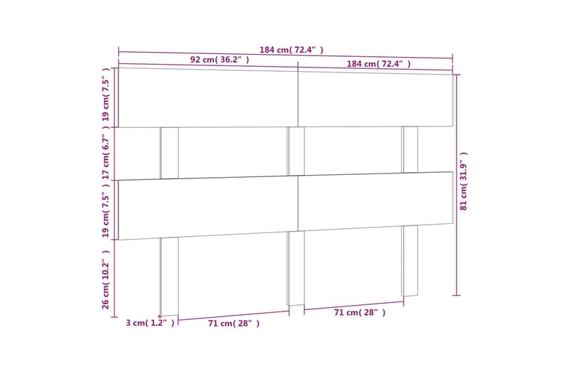 Sängynpääty musta 184x3x81 cm täysi mänty - Musta - Huonekalut - Sänky - Sängyn lisävarusteet & sängynpäädyt - Sängynpääty