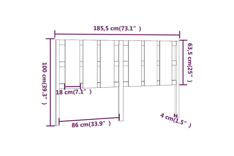 Sängynpääty musta 185,5x4x100 cm täysi mänty - Musta - Huonekalut - Sänky - Sängyn lisävarusteet & sängynpäädyt - Sängynpääty