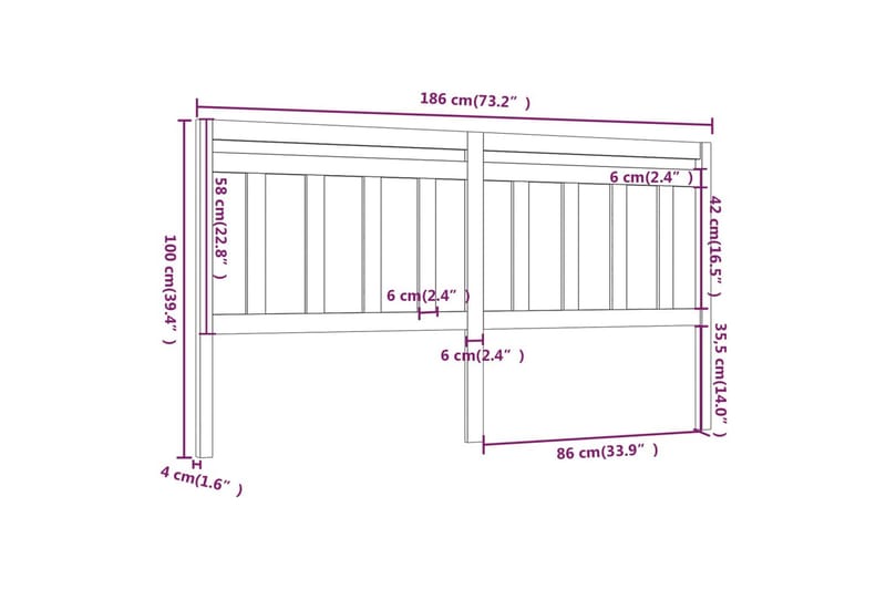 Sängynpääty musta 186x4x100 cm täysi mänty - Musta - Huonekalut - Sänky - Sängyn lisävarusteet & sängynpäädyt - Sängynpääty