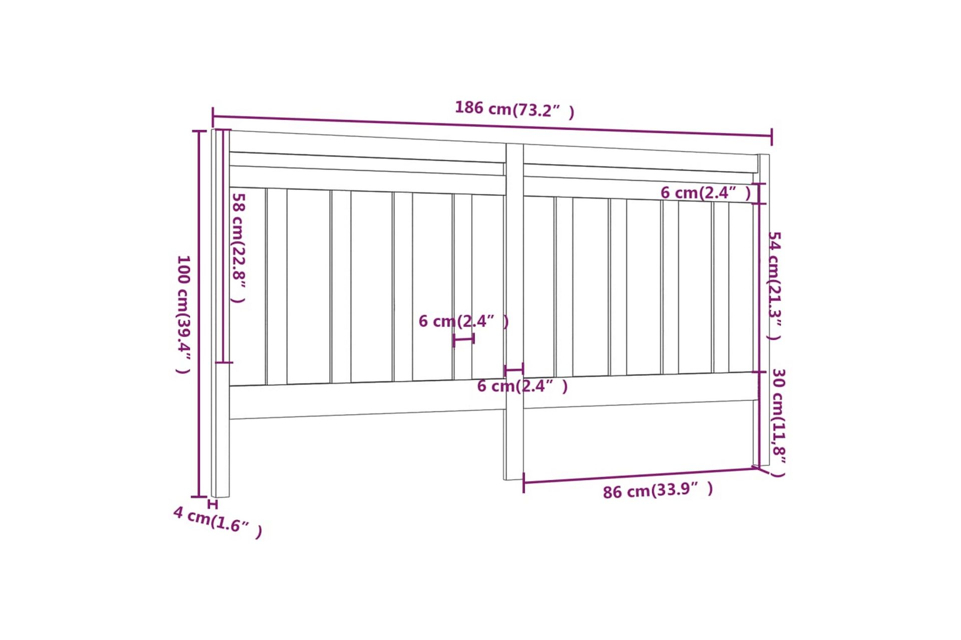 Sängynpääty musta 186x4x100 cm täysi mänty - Musta - Huonekalut - Sänky - Sängyn lisävarusteet & sängynpäädyt - Sängynpääty