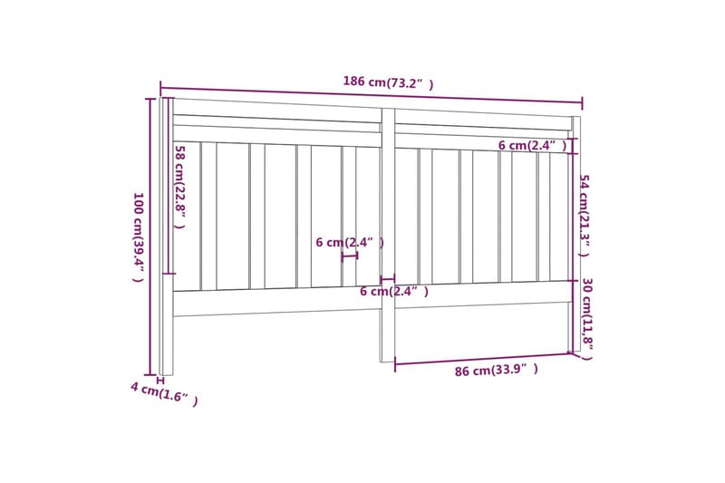 Sängynpääty musta 186x4x100 cm täysi mänty - Musta - Huonekalut - Sänky - Sängyn lisävarusteet & sängynpäädyt - Sängynpääty
