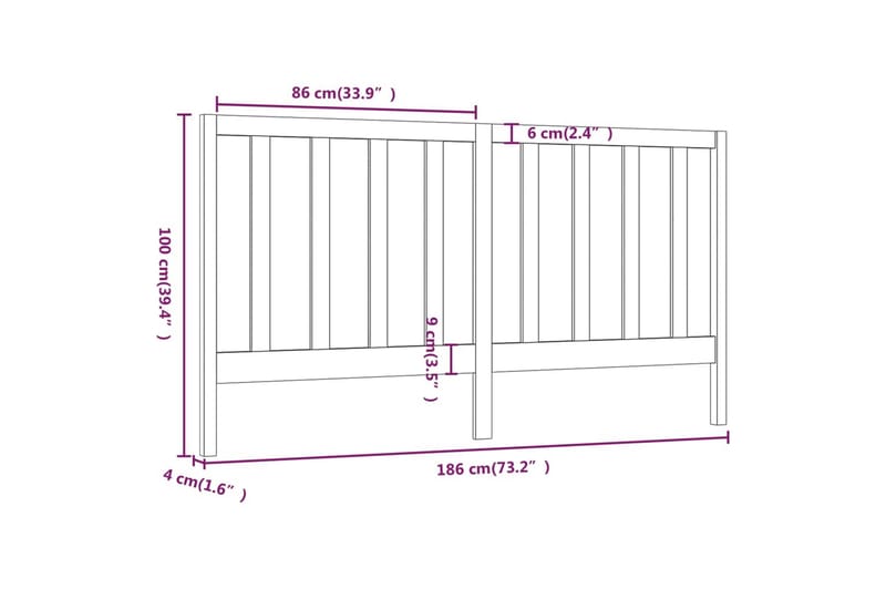 Sängynpääty musta 186x4x100 cm täysi mänty - Musta - Huonekalut - Sänky - Sängyn lisävarusteet & sängynpäädyt - Sängynpääty
