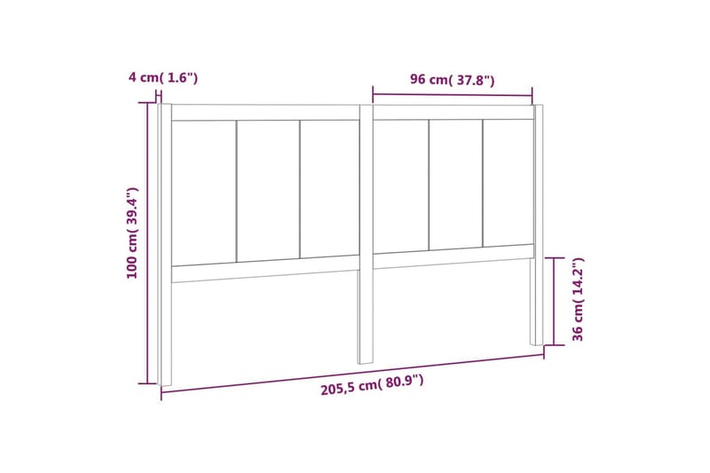 Sängynpääty musta 205,5x4x100 cm täysi mänty - Musta - Huonekalut - Sänky - Sängyn lisävarusteet & sängynpäädyt - Sängynpääty