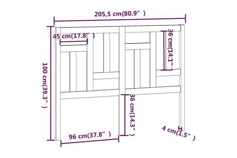 Sängynpääty musta 205,5x4x100 cm täysi mänty - Musta - Huonekalut - Sänky - Sängyn lisävarusteet & sängynpäädyt - Sängynpääty