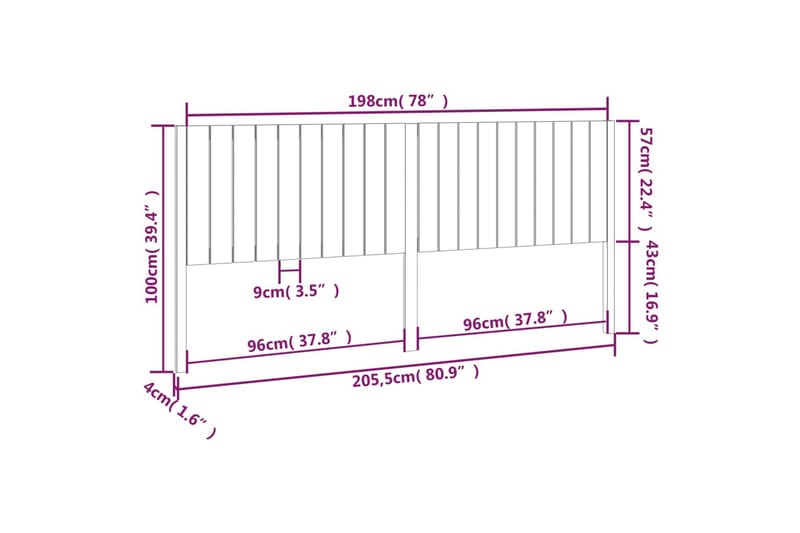 Sängynpääty musta 205,5x4x100 cm täysi mänty - Musta - Huonekalut - Sänky - Sängyn lisävarusteet & sängynpäädyt - Sängynpääty