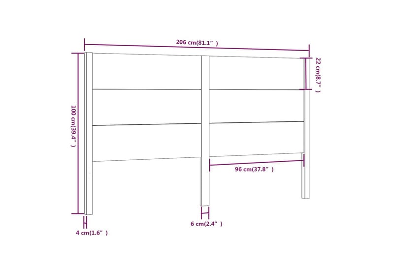 Sängynpääty musta 206x4x100 cm täysi mänty - Musta - Huonekalut - Sänky - Sängyn lisävarusteet & sängynpäädyt - Sängynpääty