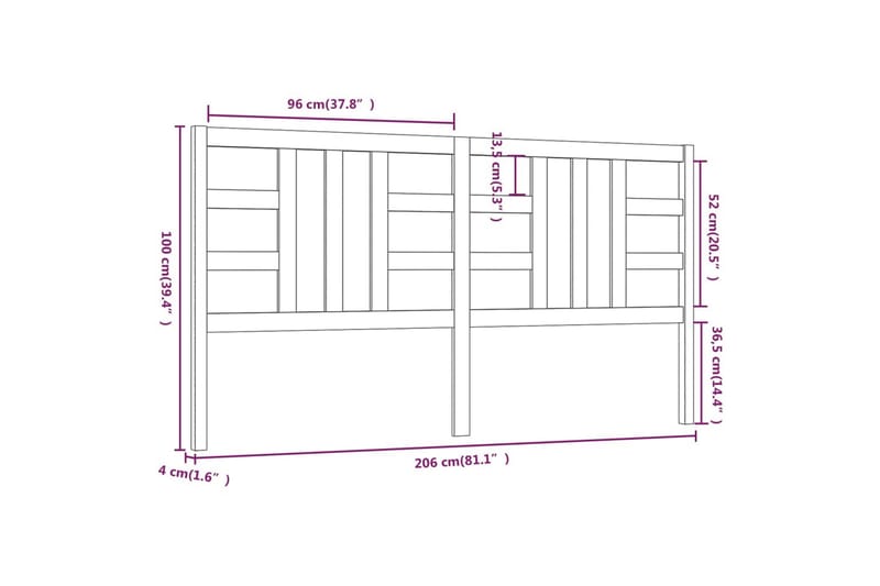 Sängynpääty musta 206x4x100 cm täysi mänty - Musta - Huonekalut - Sänky - Sängyn lisävarusteet & sängynpäädyt - Sängynpääty