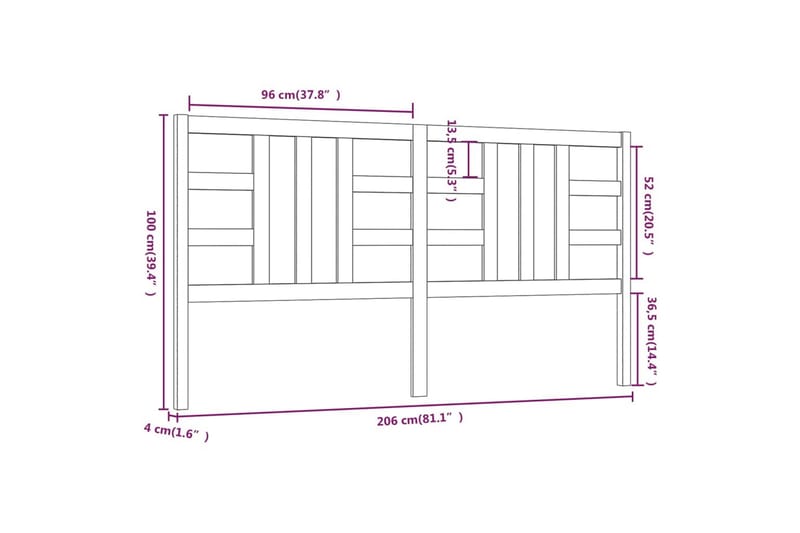 Sängynpääty musta 206x4x100 cm täysi mänty - Musta - Sängynpääty