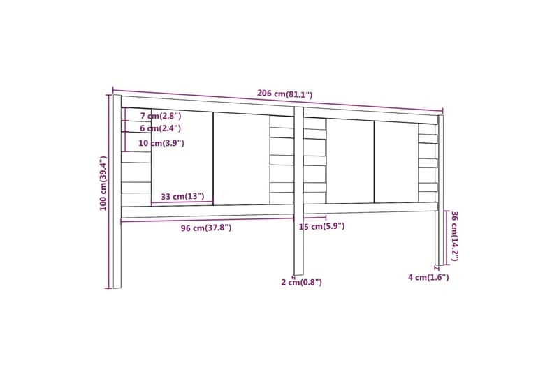 Sängynpääty musta 206x4x100 cm täysi mänty - Musta - Sängynpääty