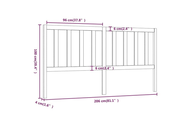Sängynpääty musta 206x4x100 cm täysi mänty - Musta - Huonekalut - Sänky - Sängyn lisävarusteet & sängynpäädyt - Sängynpääty