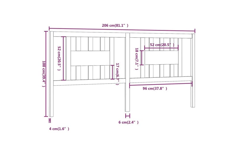 Sängynpääty musta 206x4x100 cm täysi mänty - Musta - Huonekalut - Sänky - Sängyn lisävarusteet & sängynpäädyt - Sängynpääty