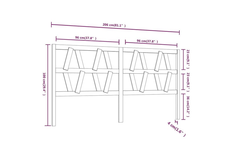 Sängynpääty musta 206x4x100 cm täysi mänty - Musta - Huonekalut - Sänky - Sängyn lisävarusteet & sängynpäädyt - Sängynpääty