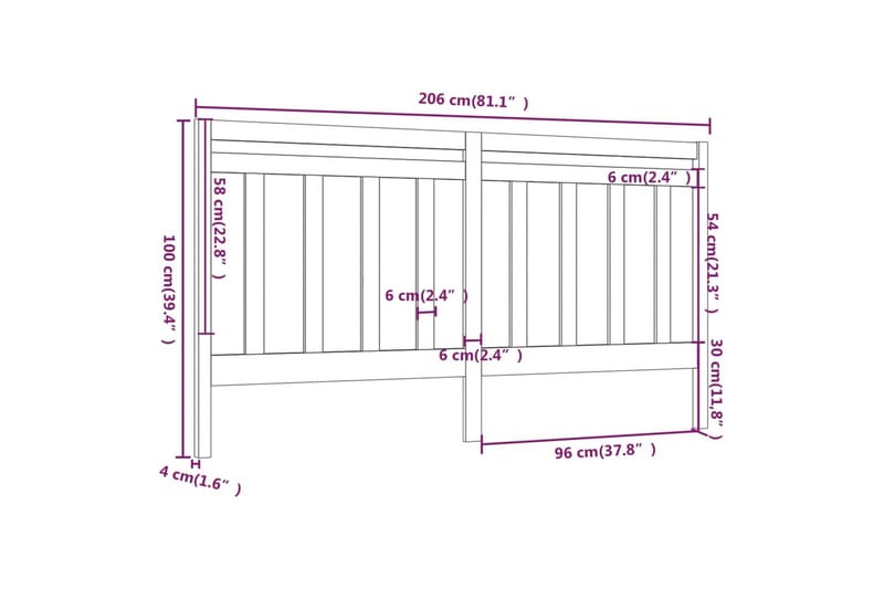 Sängynpääty musta 206x4x100 cm täysi mänty - Musta - Huonekalut - Sänky - Sängyn lisävarusteet & sängynpäädyt - Sängynpääty