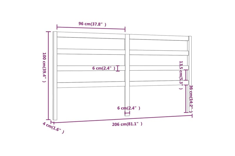 Sängynpääty musta 206x4x100 cm täysi mänty - Musta - Huonekalut - Sänky - Sängyn lisävarusteet & sängynpäädyt - Sängynpääty