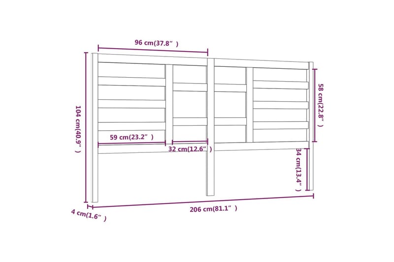 Sängynpääty musta 206x4x104 cm täysi mänty - Musta - Sängynpääty