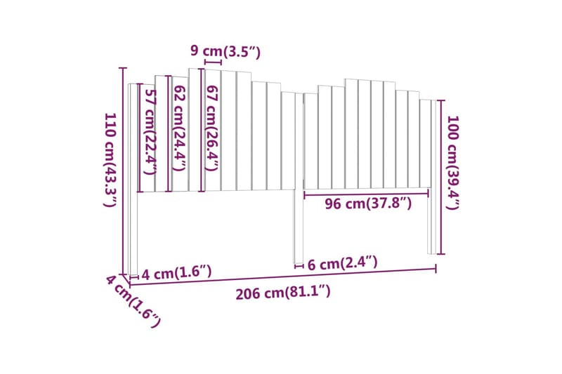 Sängynpääty musta 206x4x110 cm täysi mänty - Musta - Sängynpääty