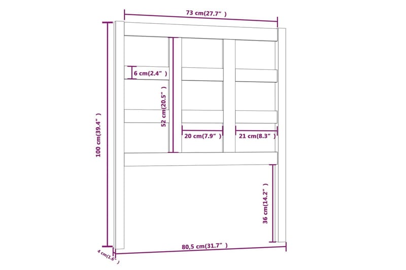 Sängynpääty musta 80,5x4x100 cm täysi mänty - Musta - Sängynpääty