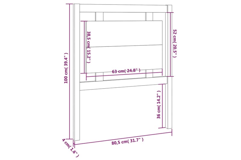 Sängynpääty musta 80,5x4x100 cm täysi mänty - Musta - Sängynpääty