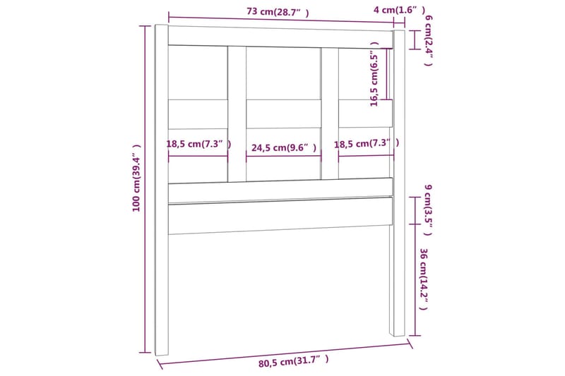 Sängynpääty musta 80,5x4x100 cm täysi mänty - Musta - Sängynpääty