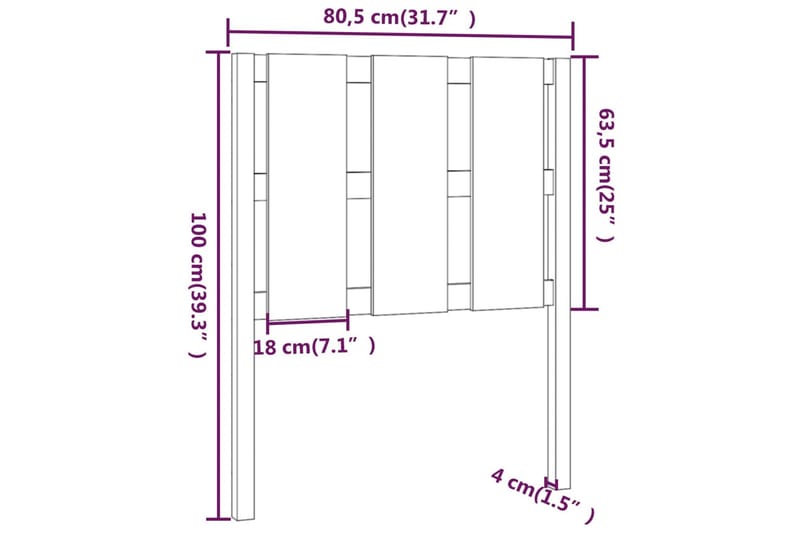 Sängynpääty musta 80,5x4x100 cm täysi mänty - Musta - Sängynpääty